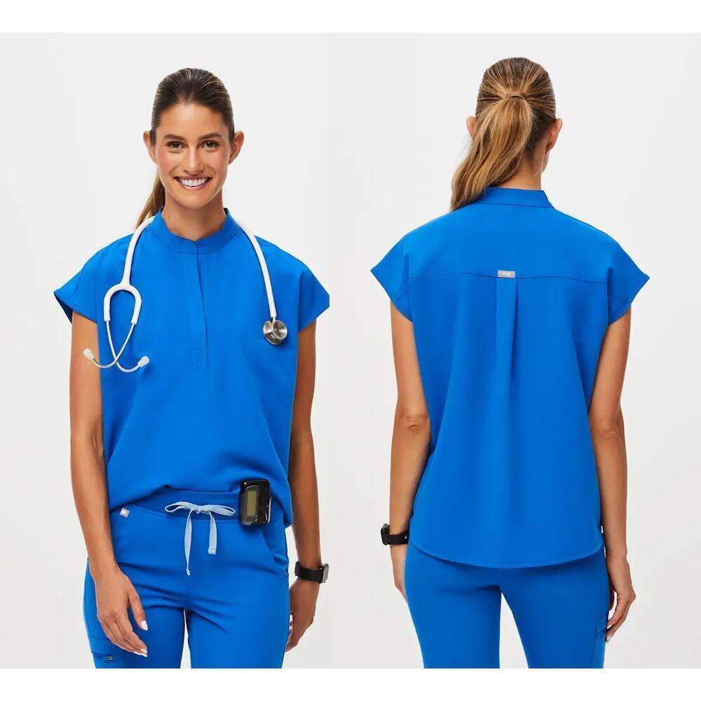 Figs Rafaela Mandarin Collar Oversized Scrub Top Royal Blue Women's Size XXL